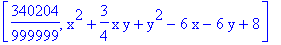 [340204/999999, x^2+3/4*x*y+y^2-6*x-6*y+8]